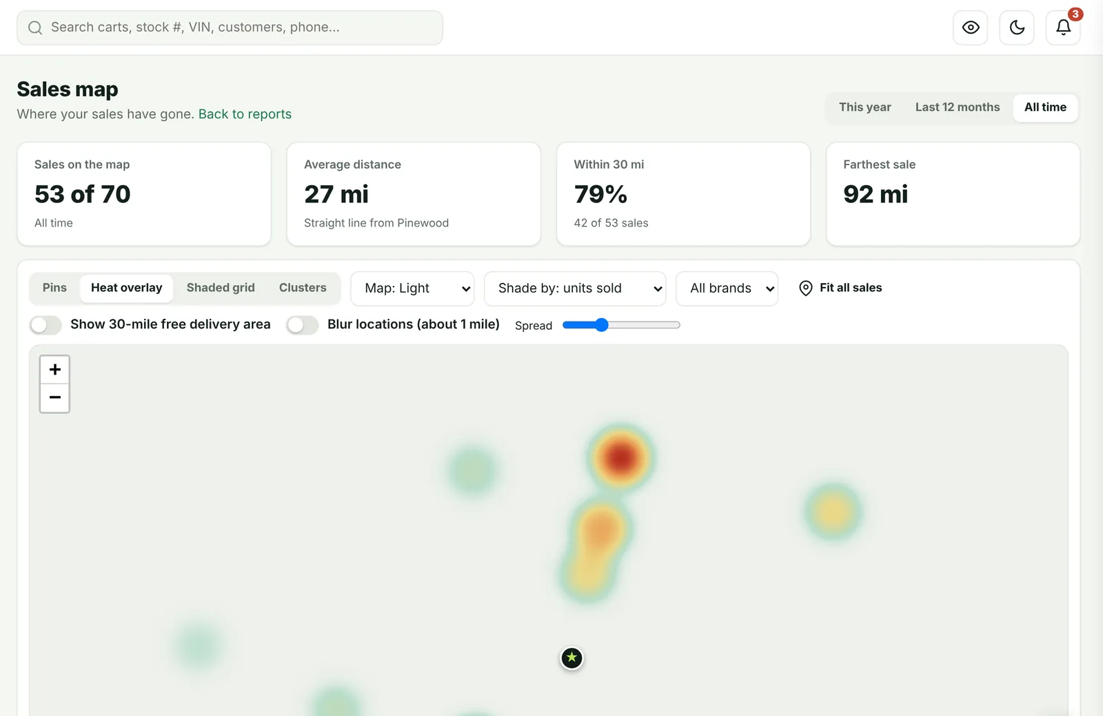 Sales map with a heat map of where buyers live